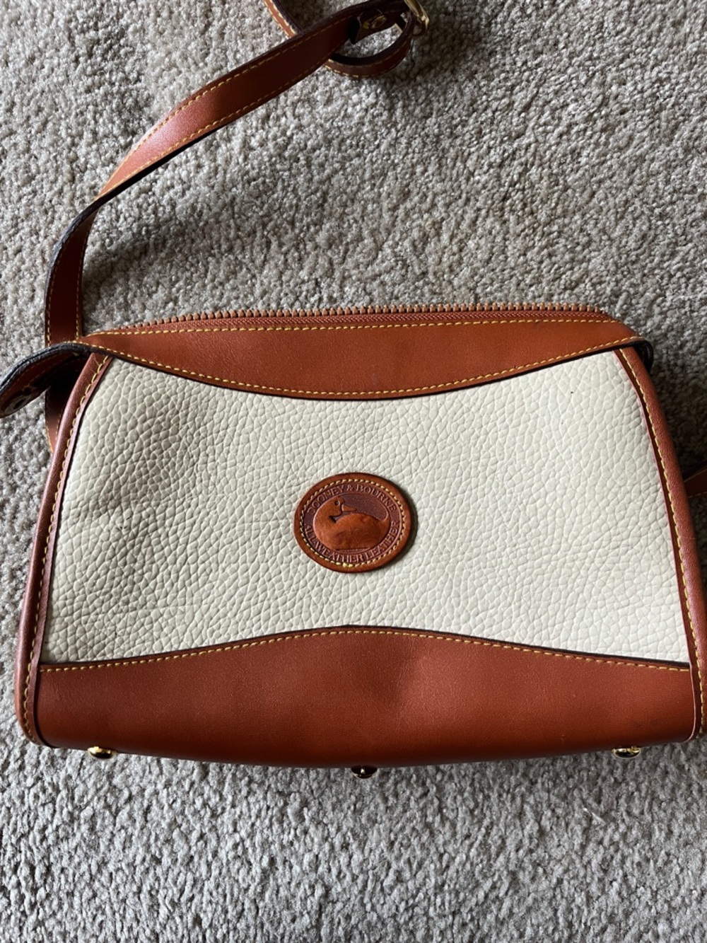 Dooney & Bourke Cream Pebbled Leather Crossbody with Brown Trim (Knockoff)